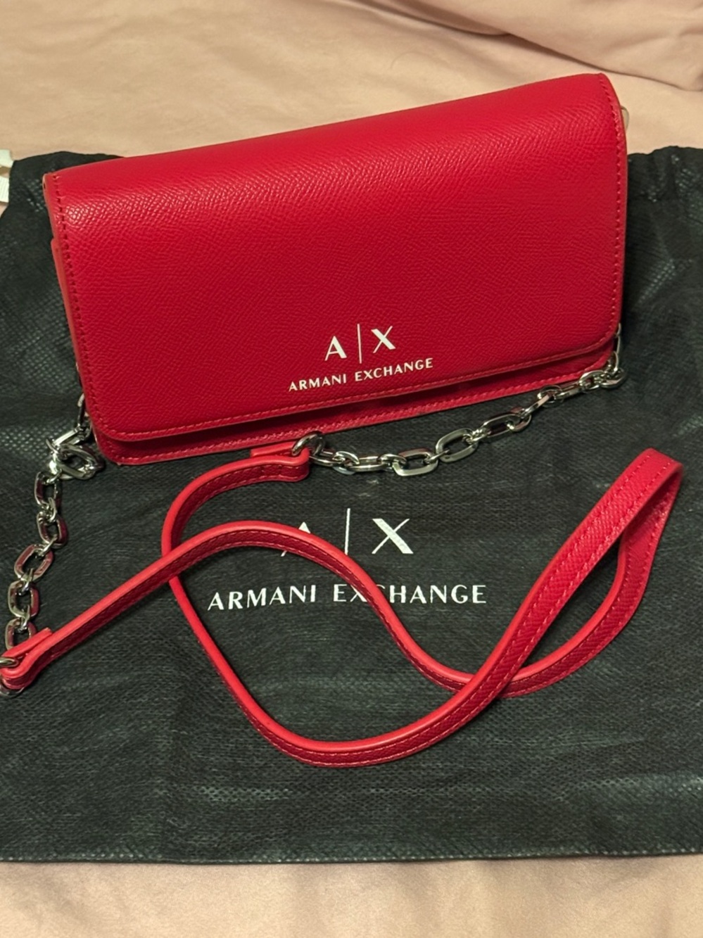 Armani Exchange Red Chain Crossbody Wallet Bag - Picture 2 of 7